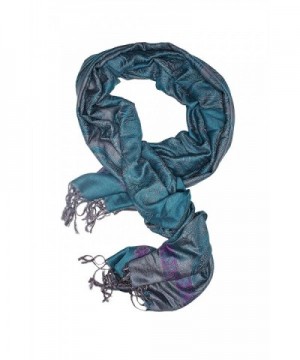 Ladies Pashmina Shawl Paisley Scarf Wrap With Fringe Fashion Scarves For Women (teal blue- gray- purple) - C312N2Q1B25