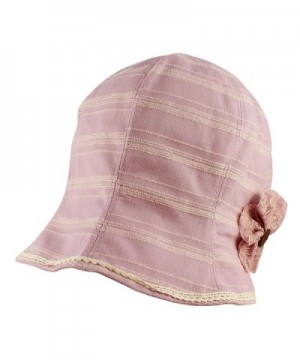 Morehats Striped Cotton Linen Cloche Bucket Packable Hat with Flower and Lace Trim - Lavender - C511MUGGBKR