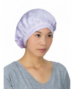 LITHER Women 100% Silk Night Cap Sleeping Hat Head Cover Bonnet For Hair Beauty - Light Purple - CB180OUYOGS