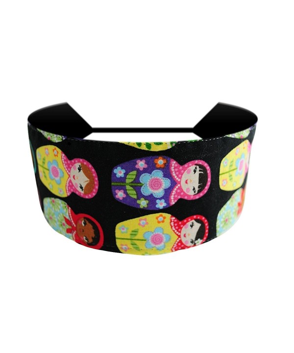 Multicolor Russian Nesting Dolls Over Black Matryoska Soft Fabric Headband - C4114B1PS5X