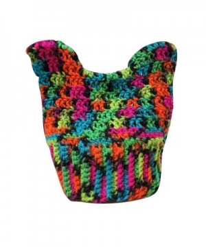 TrendyLuz Rainbow Pink Pussy Cat Ears Pussycat Hat Pussyhat Women Knit Crochet Beanie Hat - CI17YE60XUX