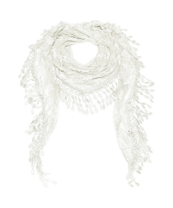 Falari Vintage Women Lace Scarf With Fringes Polyester - Style 1 - White - CI186ZHKL0Z