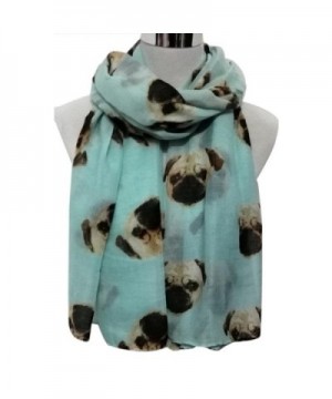 NEWONESUN Lady Womens Long Cute Pug Dog Print Scarf Wraps Shawl Soft Scarves - Light Blue - CJ187W49MDK