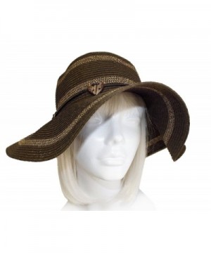 Widel-Brim Straw Summer Floppy Hat ST68 Brown/Gold - CR11Y3O9XRR