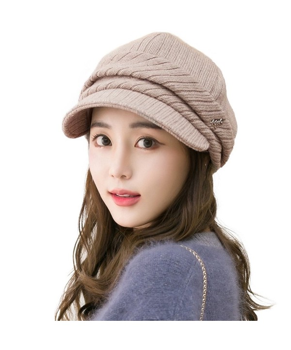 Siggi Wool Knitted Visor Beanie Winter Hat for Women Newsboy Cap Warm Soft Lined - 89365_coffee - CM187E05ZES