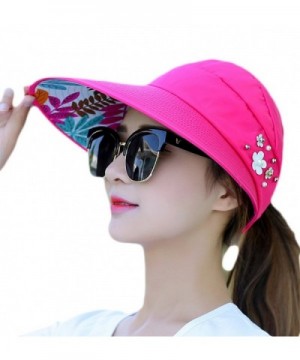 Qingsun Wide Brim Summer Folding Hat UV Protection Sun Cap Beach Hat For Women - Rose - CF184EYQNAK