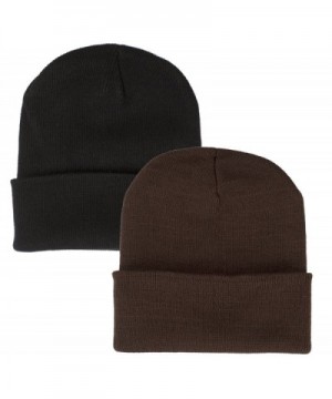 2 Pack Beanie Hats Assorted Colors 11.5 Inches Long Skull Caps - 8 Colors Available - Black & Brown - CW188CK80CX