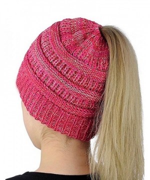 AP WorldWide Ponytail Beanie: Soft- Stretch- Cable Knit- Warm- Casual- Fitted- Hat - Pink - CB1896HRK2G