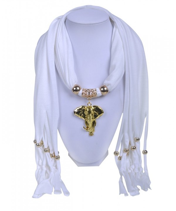 Wishcart Golden Elephant Pendant Scarf Jewellery Necklace Women Scarves - White - C312G91K8W5