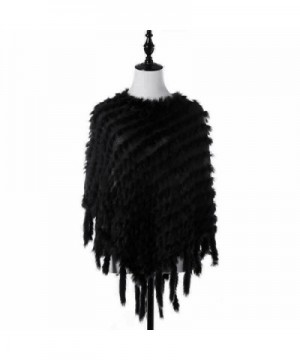 Raylans Faux Rabbit Fur Tassel Knitted Cape Stole Shawl Poncho Scarf Wrap Coat - Black - CQ12N8VMZSP