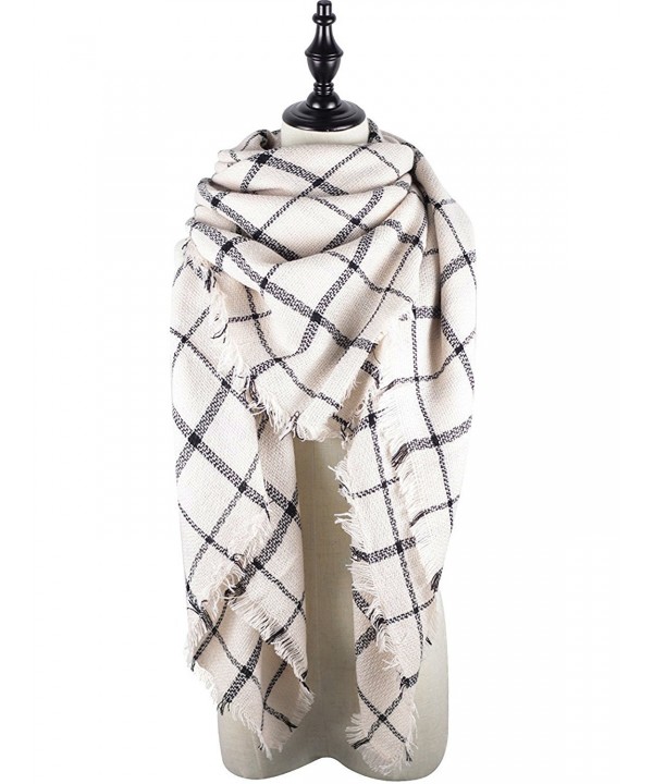 Womens Pashmina Classic Blanket Scarves - Beige Plaid - CW1887S9OSN