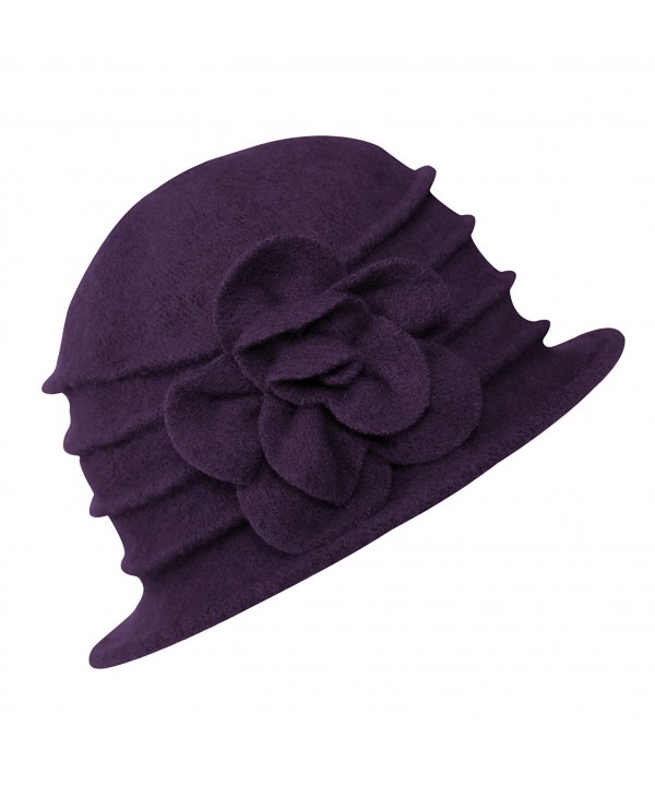 Urban CoCo Women's Floral Trimmed Wool Blend Cloche Winter Hat - Purple-model C - CC1864D5RMO