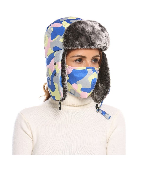 SHINE Unisex Winter Trapper Trooper Russian Hat with Windproof Mask - Pink Camo - C0187R0H7TU