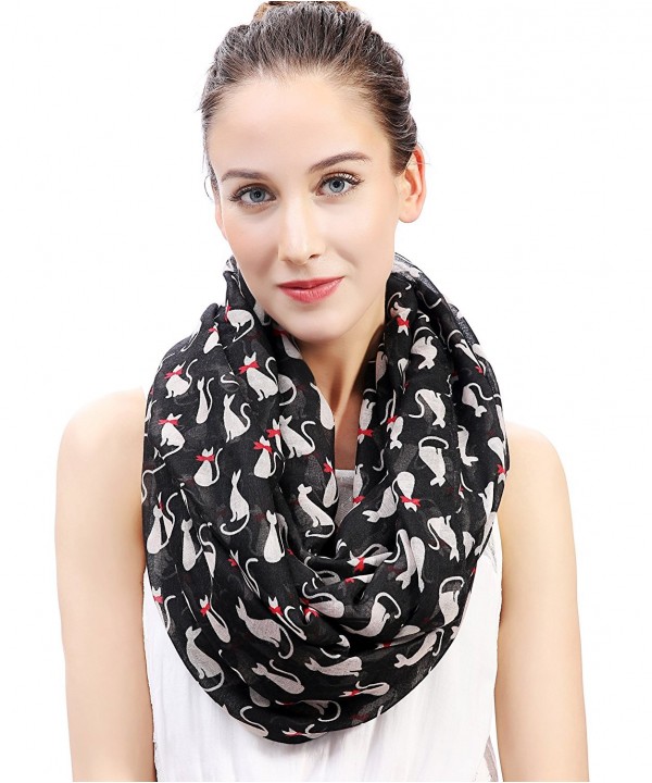 Lina & Lily Cat Print Women's Infinity Scarf Lightweight - Black - C612N9MGBIR