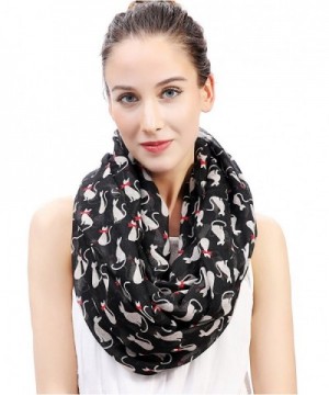 Lina & Lily Cat Print Women's Infinity Scarf Lightweight - Black - C612N9MGBIR