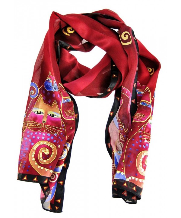 Laurel Burch Artistic Sequin Silk Scarf - Red - C91158FNBTL