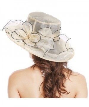 Bellady Womens Ladies Organza Church Wide Brim Tea Party Wedding Hat Fancy Kentucky Derby Fascinator Cap - Beige - C517Z6ZZ20H