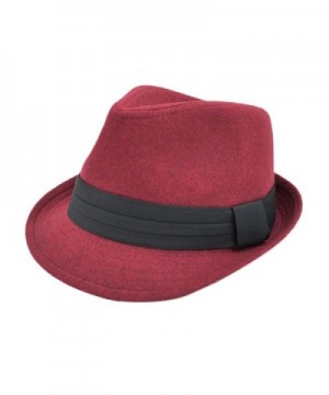 TrendsBlue Unisex Classic Solid Color Felt Fedora Hat With Black Band - Different Colors - Burgundy - CZ12CFYPIT3
