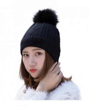 HindaWi Womens Beanie With Pom Pom Winter Hats Knitted Ski Wool Knit Warm Slouch Skull Caps - Black - CE184WN47N5