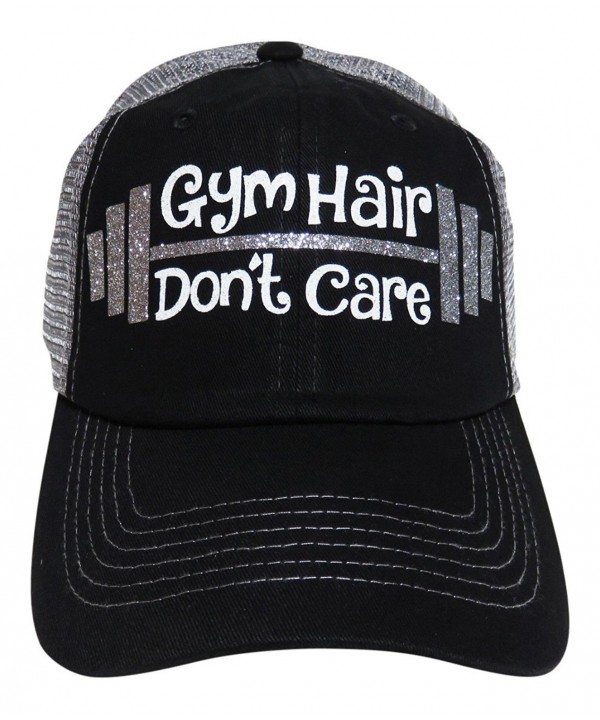 Glitter "Gym Hair Don't Care" Black/Grey Trucker Cap Hat Fitness - Silver Glitter - CW12GU4BGE5