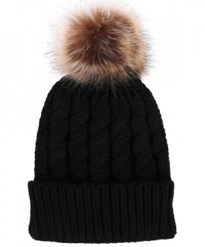 Verabella Women's Winter Soft Chunky Cable Knit Pom Pom Beanie Hats Skull Ski Cap - Black - CN188AO4SUK