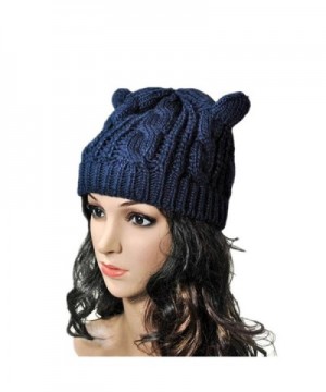 Tuscom Women Winter Beanie Devil Horns Cat Ear Crochet Braided Wool Cap Hat - Blue - C512N37HFWQ