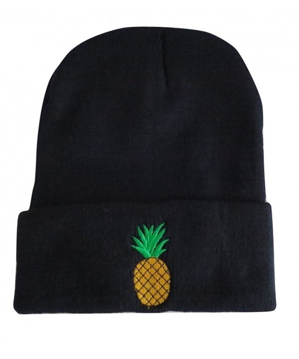 Pineapple Embroidered Knit Skull Cap Winter Hat Beanie by TrendyLuz - Black - CM186QAG6X8