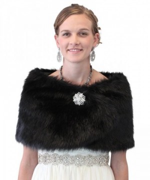 Tion Bridal Women's Faux Fur Wrap One Size- Black - C711FUIULQR