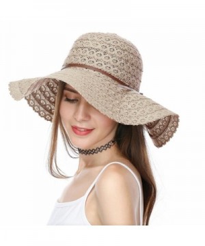 JULY SHEEP Summer Lace Cotton Sun Hat Wide Brim Beach Hat Floppy Summer Sun Caps Foldable - Khaki - CB183NSNUG9