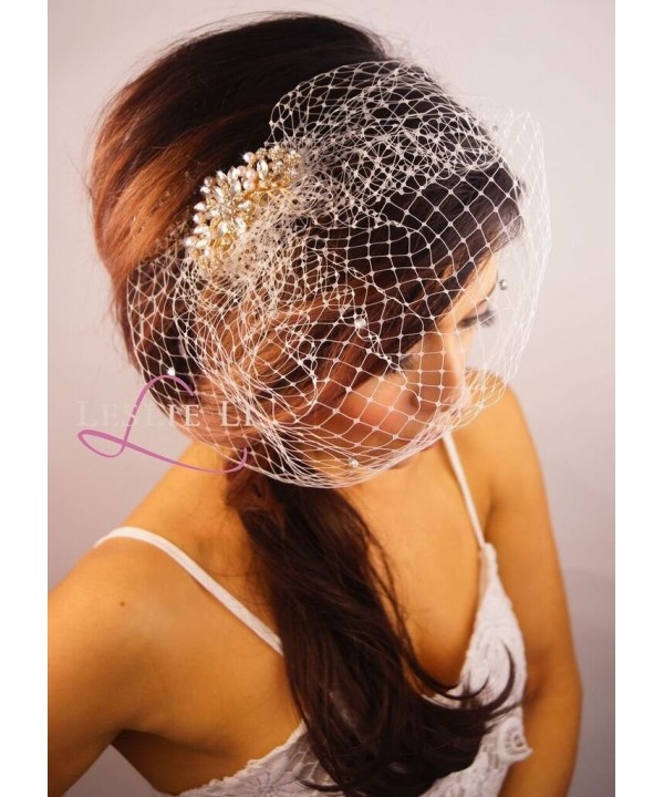 Leslie Li Crystal Bridal Birdcage Veil with Gold Crystal and Pearl Hair Comb One Size White 27-71486 - CC12DHTV82V
