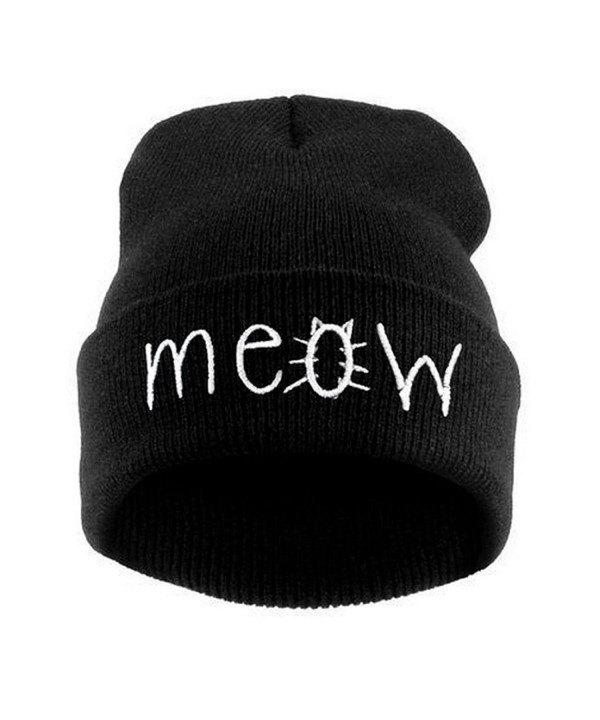 Tloowy Hot Sale! Women Teen Girls Cute 'meow' Letter Print Knit Warm Hat Slouchy Beanie Cap - Black - CG188O00IO9