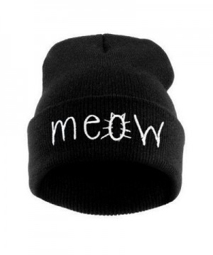 Tloowy Hot Sale! Women Teen Girls Cute 'meow' Letter Print Knit Warm Hat Slouchy Beanie Cap - Black - CG188O00IO9