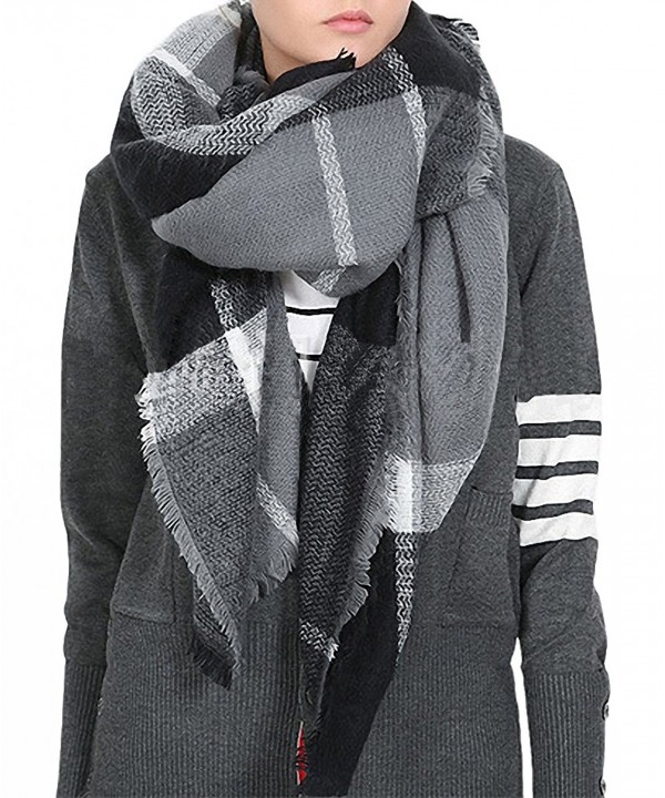 Afibi Women's Winter Oversized Cozy Plaid Checked Tartan Blanket Scarf Wrap Shawl - Black&grey - CN187EW2CUD