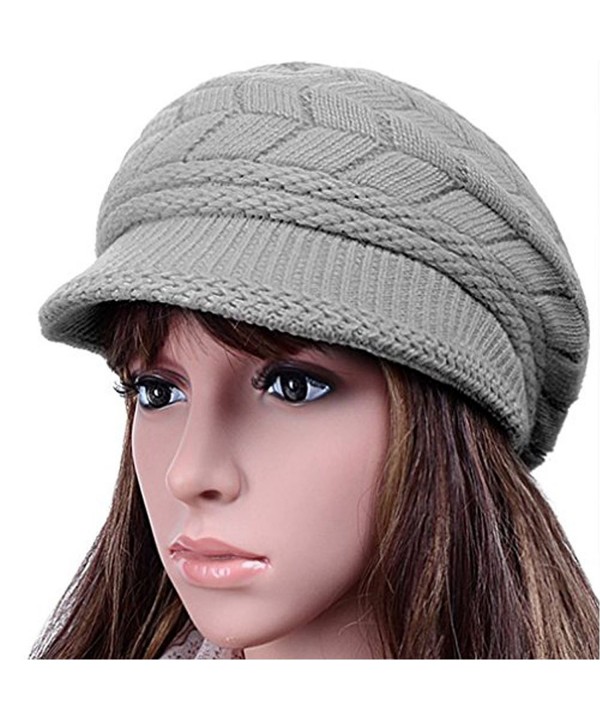 Women Lady Braided Warm Cabled Knit Winter Beanie Crochet Hats Newsboy Caps Gray - CX129B3VT85