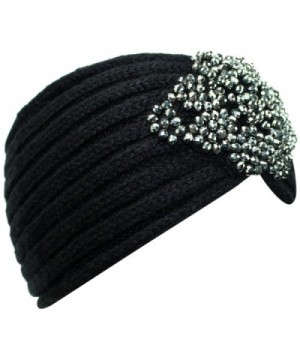 Black Knit Headband Beaded Detail