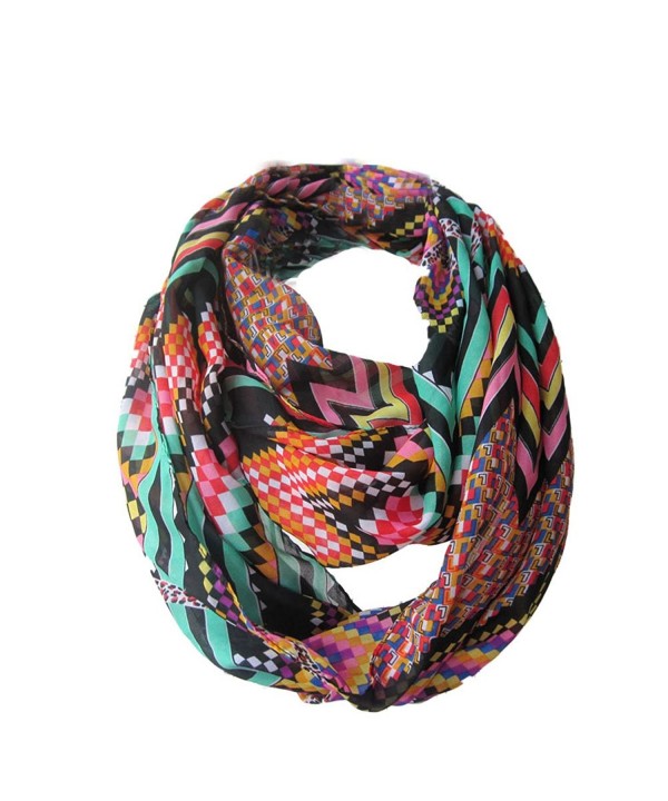 Sexyinlife Chiffon Chevron Multicolor Fashion Women's Infinity Loop Circle Scarf - Neon Black - CF1207VG3NV