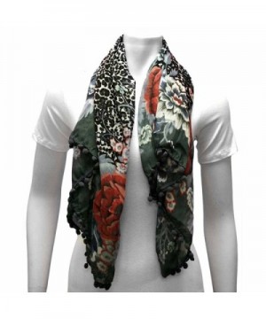 Multicolor Floral Square Scarf Pom Pom