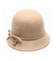 Mary Wool Bucket Hat with Bow Vintage Cloche Flapper Tea Party Derby Church - Tan - CU12MZ5A76P