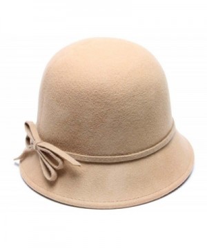 Mary Wool Bucket Hat with Bow Vintage Cloche Flapper Tea Party Derby Church - Tan - CU12MZ5A76P