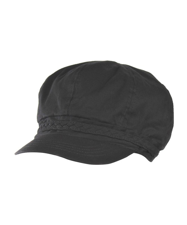 Folie Co. Spring & Summer Cotton Cabbie Hat w/Braided Band - Lightweight newsboy IVY Cap - Black - CE17XQ623DE
