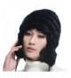 URSFUR Women Rex Rabbit Fur Knit Peruvian Beanie Hat Unisex Warm Earfalp Ski Cap - Black - CK11FG5AP19