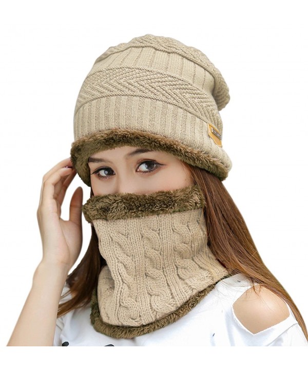 HindaWi Womens Beanie Winter Hat Scarf Set Slouchy Warm Snow Knit Skull Cap - Beige - CR1845A8YKH