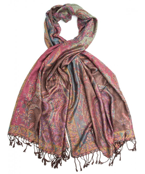 Amrita Scarf- Pashmina Indian Paisley Traditional Jacquard Shawl - Burgundy/Brown - CG188US7QWW