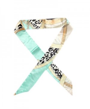 IvyFlair Small Multi Color Chain & Belt Print Skinny Ribbon Neck Tie Scarf - Mint - CZ12O7MVC0D