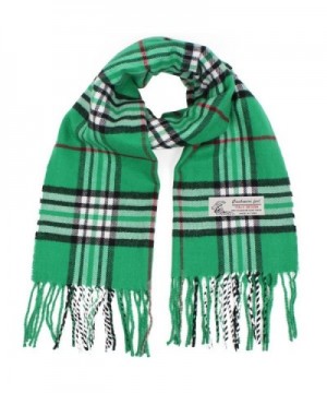 Soft Plaid Check Winter Scarf Warm Oblong 12"x72" Fringe Unisex - Green - C1180HDE5WQ