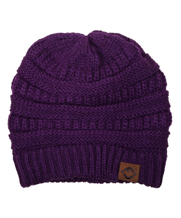 Funky Junque's FJ Knit Cap Women's/Men's Winter Hat Soft Slightly Slouchy Beanie - Dark Purple - CX12MCQ7JG9