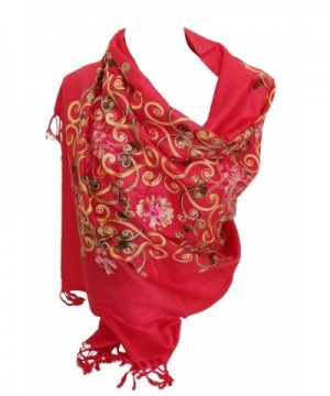 Premium Lush Embroidered Pashmina Feel Scarves Shawl Stole Wrap Head Scarf - Pink - CQ12O0T3Z25