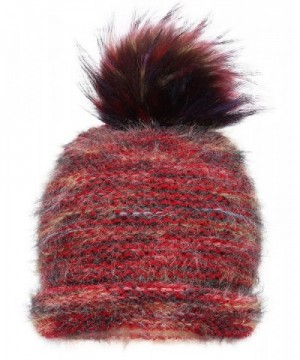 Women's Ultra-Soft Faux Fur Pompom Multicolor Knit Winter Beanie - Mix Burgundy - CS188U6G5ET