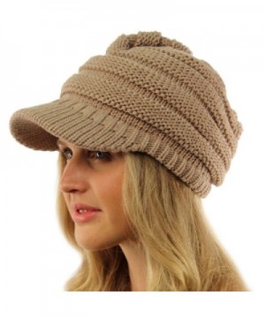 Unisex Winter Thick Chunky Stretch Knit Beanie Skully Visor Jeep Hat Cap - Taupe - CW11NBLDV5N