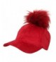 Funky Junque's Women's 6 Panel Large Faux Fur Pom Pom Suede Baseball Velcro Cap - Burgundy - CF12MALYOCO